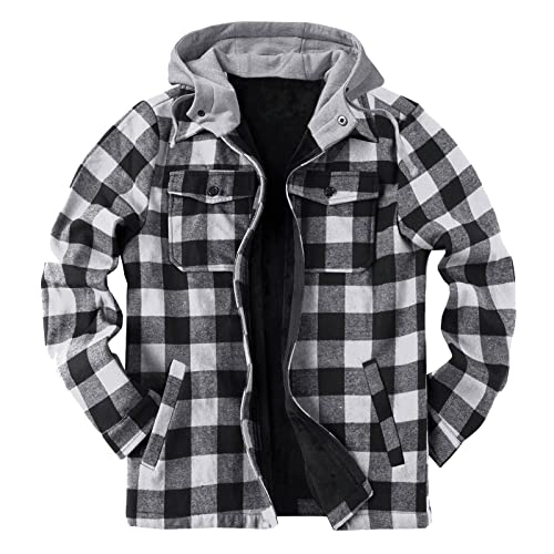 Hemdjacke Kariert Herren Gefüttert mit Kapuze Frühling Holzfällerhemd Flanellhemd Plaid Leicht Hemdjacke Karriert Hemd Langarm Teddyfleece Winterjacke Kapuzenhemd Kariert Warm Holzfällerjacke Jacke von BLIBUNALA