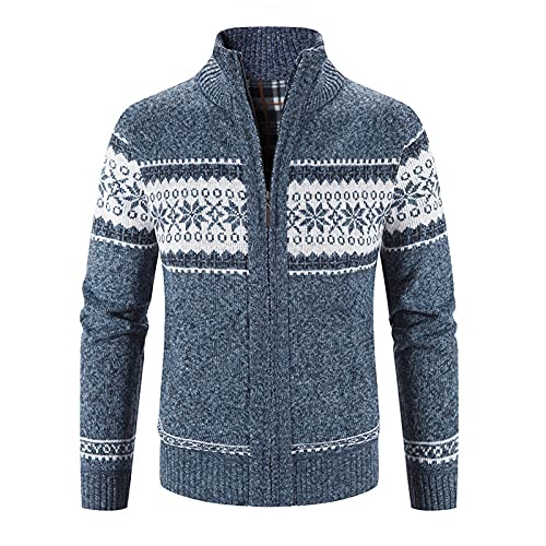 Herren Grobstrick Norweger Pullover Mit Reißverschluss Fleece-gefüttert Strickjacke Cardigan Zipper Farbverlauf Kapuzenpullover Hoodie Modernern Freizeit-Jacke Wolljacke Moderne Kapuzenpuiil von BLIBUNALA