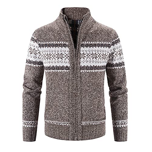 Herren Grobstrick Norweger Pullover Mit Reißverschluss Fleece-gefüttert Strickjacke Cardigan Zipper Farbverlauf Kapuzenpullover Hoodie Modernern Freizeit-Jacke Wolljacke Moderne Kapuzenpuiil von BLIBUNALA