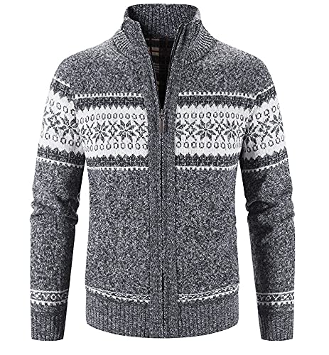Herren Grobstrick Norweger Pullover Mit Reißverschluss Fleece-gefüttert Strickjacke Cardigan Zipper Farbverlauf Kapuzenpullover Hoodie Modernern Freizeit-Jacke Wolljacke Moderne Kapuzenpuiil von BLIBUNALA