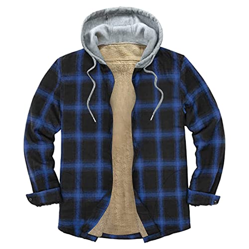 Hoody Hemdjacke Herren Gefüttert Winter Karierte Teddy-Fleece Flanellhemd Langarm Zipper Karierthemd Kapuzenhemd Hemdjacke Holzfällerhemd Thermo Hoody Hoodie Herbst üBergröße Thermohemd Sweatjacke von BLIBUNALA