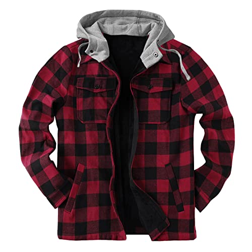 Thermo Hemdjacke Herren Gefüttert Mit ReißVerschluss Karierte Flauschig Flanellhemd Langarm Zipper Karierthemd Kapuzenhemd Holzfällerhemd Dickes Freizeithemd Hooded üBergröße Jacken Kapuzenpullover von BLIBUNALA