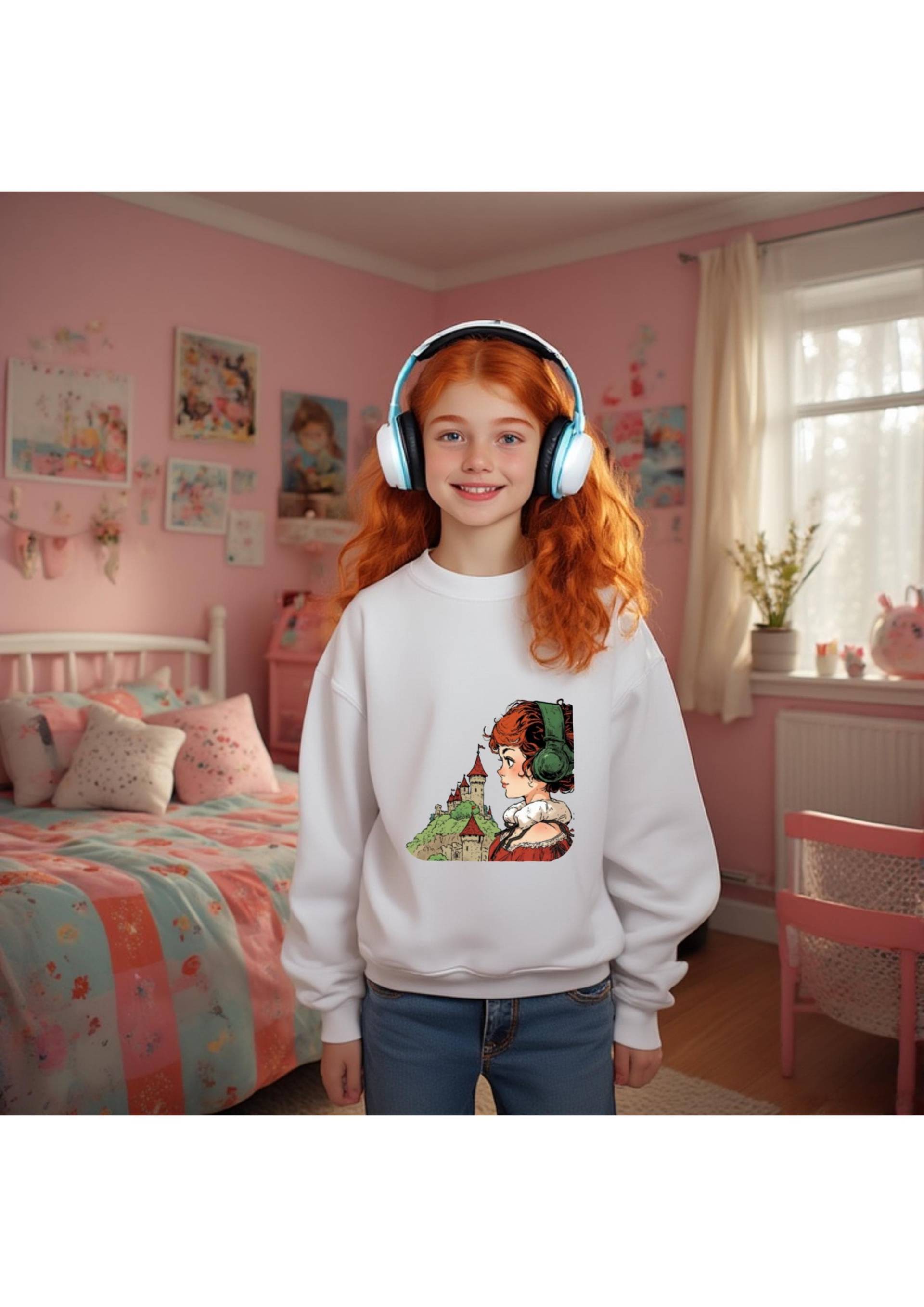 Girls Like Music Too - Vintage Redhead "Princess Headphone" Portrait Sweatshirt | Retro Art By Blindland "From Family To Family" von BLINDLAND