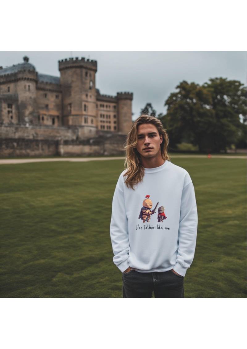 Like Father Son Crewneck Sweatshirt | Cute Knight Illustration Men Sweater By Blindland "From Family To Family" von BLINDLAND