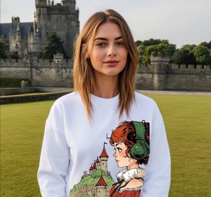 Mom Likes Music Too - Vintage Redhead "Princess Headphone" Portrait Sweatshirt | Retro Art By Blindland "From Family To Family" von BLINDLAND