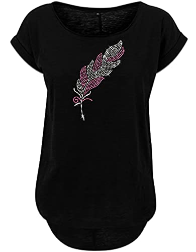 BlingelingShirts Damen Fun Shirt Feder kristall und pink zweifarbig Strass Line Dance Indianer Design. schwarz. Gr. 2XL Evi von BLINGELING