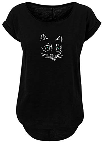 BlingelingShirts Damen Fun Shirt Katze mit grünen Augen Katzenkopf für Katzenmama Love Cats. schwarz. Gr. 2XL Evi von BLINGELING