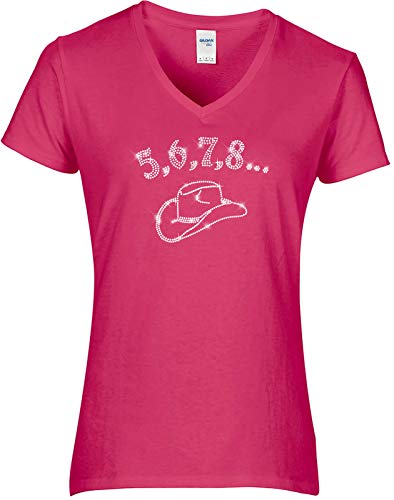 BlingelingShirts Damen Fun Shirt Line Dance 5 6 7 8 mit Cowboyhut kristall. pink. Gr. L von BLINGELING