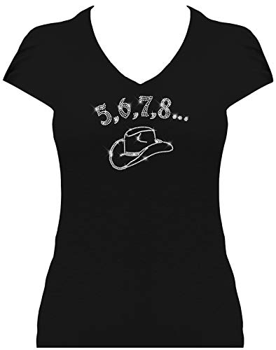 BlingelingShirts Damen Fun Shirt Line Dance 5 6 7 8 mit Cowboyhut kristall. schwarz. Gr. L von BLINGELING