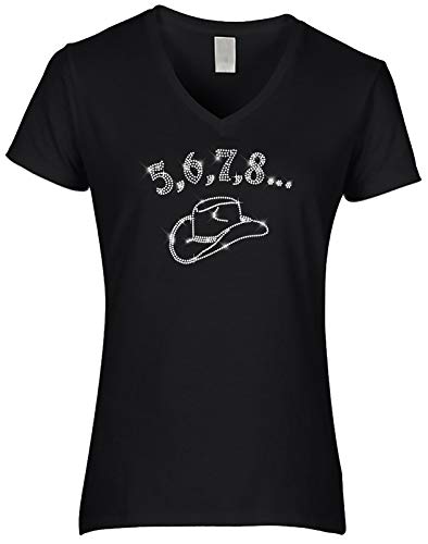 BlingelingShirts Damen Fun Shirt Line Dance 5 6 7 8 mit Cowboyhut kristall. schwarz. Gr. M von BLINGELING