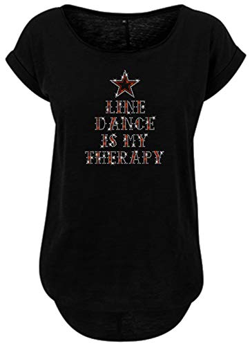 BlingelingShirts Damen Fun Shirt Line Dance is My Therapy mit Stern kristall und rot Glitzer westernshirt line Dancing. schwarz. Gr. XL Evi von BLINGELING