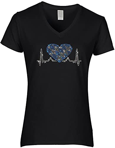 BlingelingShirts Damen Fun Shirt Oktoberfest Damen Bayern Herz Raute Strass auf Herzlinie. schwarz. Gr. L PR von BLINGELING