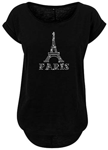 BlingelingShirts Damen Fun Shirt Paris Schriftzug mit Eiffelturm kristall Frankreich Shirt. schwarz. Gr. M Evi von BLINGELING