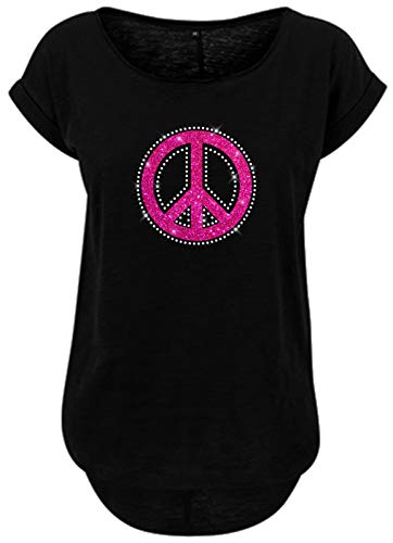 BlingelingShirts Damen Fun Shirt Peace Zeichen pink Glitzer und kristall. schwarz. Gr. 2XL Evi von BLINGELING