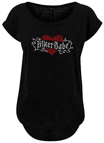 BlingelingShirts Damen Fun Shirt Sprüche Motorrad Biker im Herz Glitzer kristall und rot Bikerin Strass. schwarz. Gr. M Evi von BLINGELING