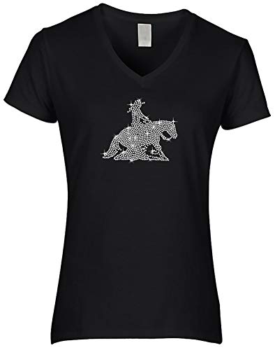 Damen Shirt Schwarz Pferd Westernreiten Sliding Strass Kristall. Gr. XL von BLINGELING