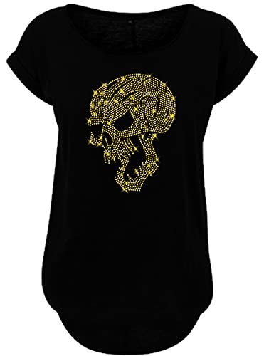 BlingelingShirts Damen Fun Shirt Totenkopf Oversize Strass Gold Skull Fun Shirt Gr. 4XL Evi von BLINGELING