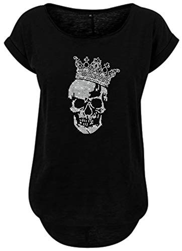 BlingelingShirts Damen Fun Shirt Totenkopf mit Krone kristall Silhouette einfarbig Skull King. schwarz. Gr. XL Evi von BLINGELING