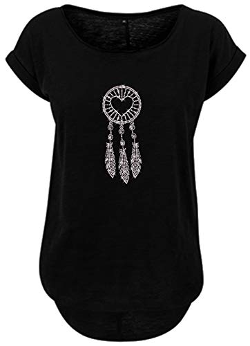 BlingelingShirts Damen Fun Shirt Traumfänger mit Herz Regenbogen Dreamcatcher Line Dance Westernshirt. schwarz. Gr. 2XL Evi von BLINGELING