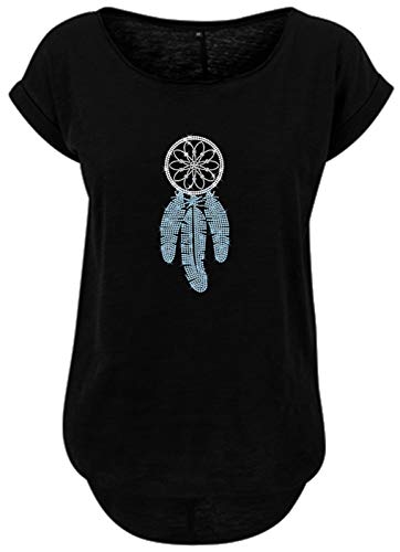 BlingelingShirts Damen Fun Shirt Traumfänger zweifarbig kristall und hellblau Dreamcatcher Line Dance Westernshirt. schwarz. Gr. M Evi von BLINGELING