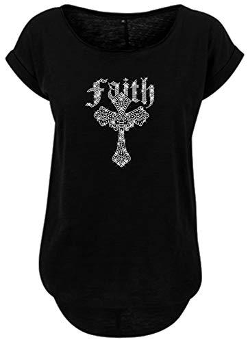 BlingelingShirts Damen Fun Shirt mit Kreuz kristall und Faith Schriftzug großes Kreuz Gothic Shirt glaube. schwarz. Gr. L Evi von BLINGELING