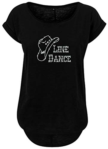 BlingelingShirts Damen Fun Shirt mit Line Dance Schriftzug mit Cowboyhut Regenbogen Strass Westernshirt Line Dancing. schwarz. Gr. 2XL Evi von BLINGELING