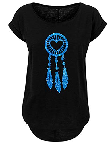 BlingelingShirts Damen Shirt Große Größen Traumfänger Glitzer blau mit Herz Dreamcatcher Love. schwarz. Gr. 3XL Evi von BLINGELING