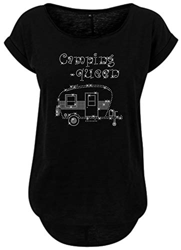 BlingelingShirts Damen Shirt Oversize Sprüche Camping Champingqueen kristall Glitzer Shirt Spruch und Camper. schwarz. Gr. 4XL Evi von BLINGELING