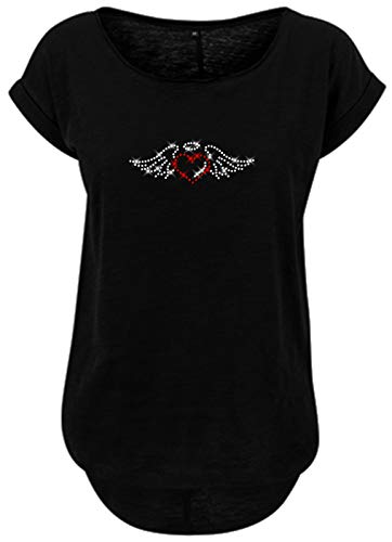 BlingelingShirts Damen Shirt Oversize kleines Herz mit Engelsflügel und Heiligenschein kristall und rot Engel Flügel. schwarz. Gr. 4XL Evi von BLINGELING