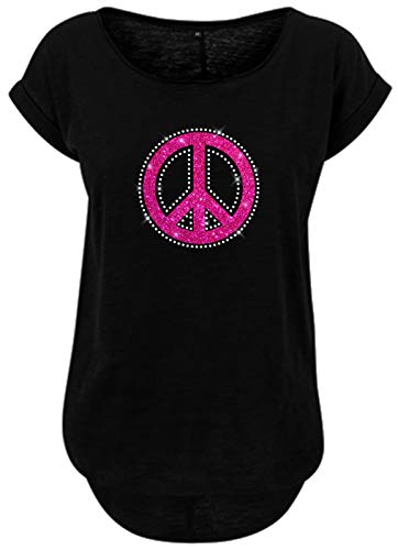 BlingelingShirts Damen Shirt Übergröße Peace Zeichen pink Glitzer und kristall. schwarz. Gr. 5XL Evi von BLINGELING