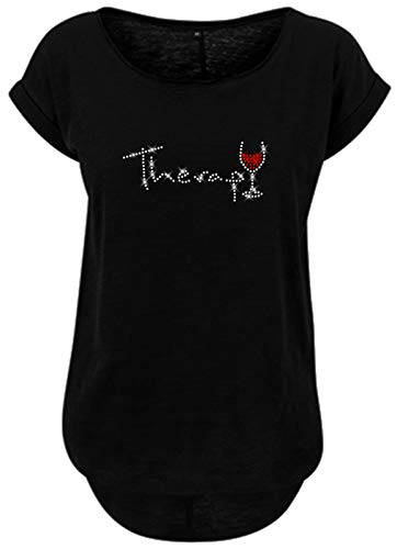 BlingelingShirts Fun Shirt Damen Große Größen Sprüche Alkohol Therapy Y als Weinglas Shirt Spruch Damen JGA Glitzer kristall rot, schwarz, Gr. 3XL Evi von BLINGELING