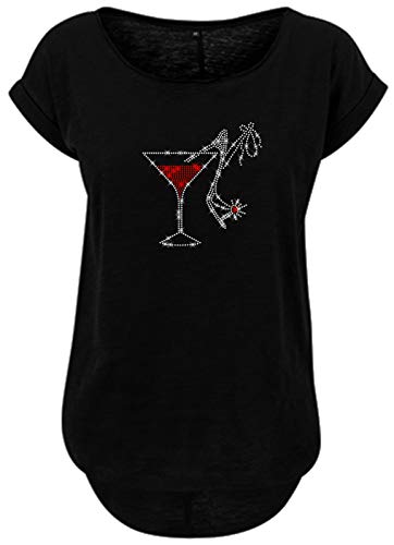 BlingelingShirts Fun Shirt Damen Sprüche Alkohol Cocktail mit High Heel kristall rot Party Malle JGA Fun Shirt Damen. schwarz. Gr. M Evi von BLINGELING