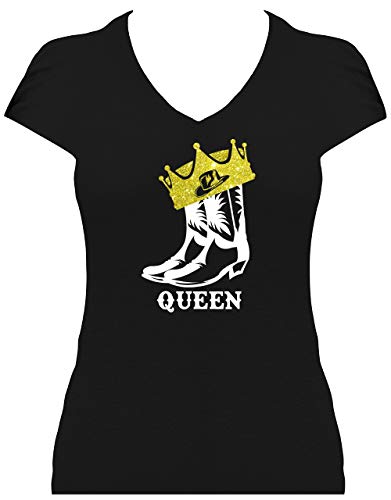 BlingelingShirts Glitzer Shirt Damen Line Dance Queen Stiefel mit Krone. T-Shirt. Grösse L. schwarz von BLINGELING