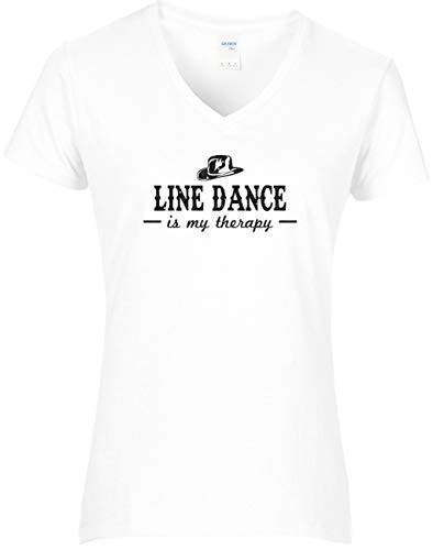 BlingelingShirts Glitzer Shirt Damen Line Dance is My Therapy. T-Shirt. Grösse XXL. Weiss von BLINGELING