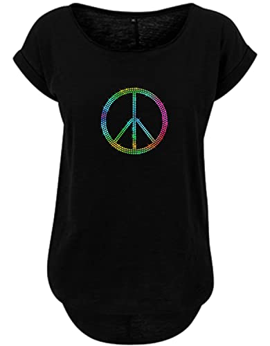 BlingelingShirts Peace Shirt Damen Strass Rainbow Peace Zeichen No War, schwarz, Gr. L Evi von BLINGELING