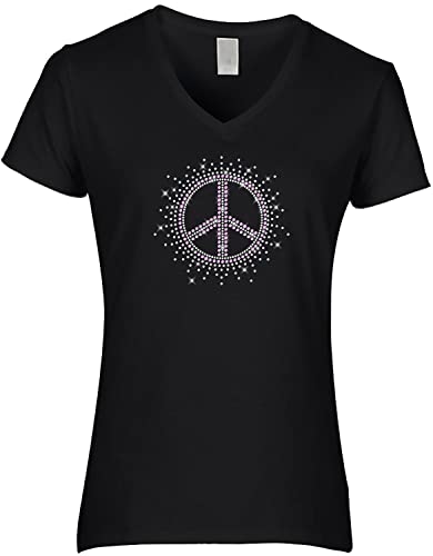 BlingelingShirts Peace Shirt Damen Strass kristall pink Peace Zeichen No War Strass, schwarz, Gr. M PR von BLINGELING