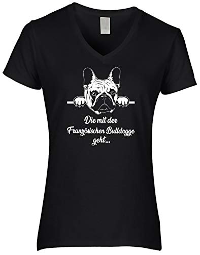 BlingelingShirts Shirt Damen French Bulldog Die mit der Französische Bulldogge geht Shirt. T-Shirt. Grösse XL. schwarz Druck Weiss von BLINGELING