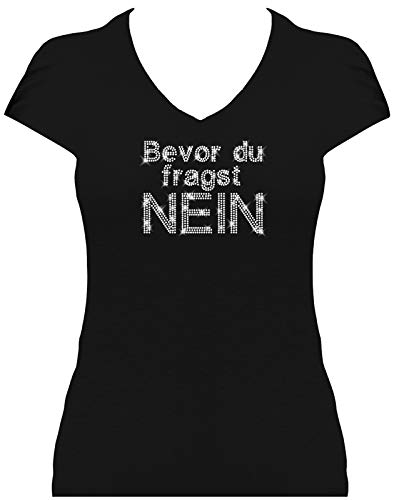 BlingelingShirts Shirt Damen Fun-Shirt Sprüche Bevor du fragst Nein kristall. schwarz. Gr. L von BLINGELING