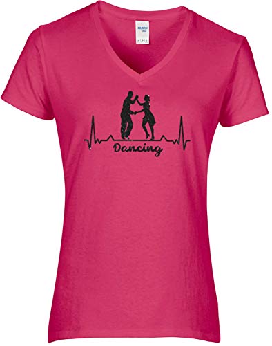 BlingelingShirts Shirt Damen Glitzer Dancing mit Herz Herzschlag Love Dance Heartbeat Tanzpaar. T-Shirt. Grösse L. pink Druck schwarz GL von BLINGELING