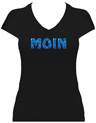 BlingelingShirts Shirt Damen Glitzer Moin Schriftzug kleine Anker maritim Hamburg Anchor. T-Shirt. Grösse M. schwarz von BLINGELING