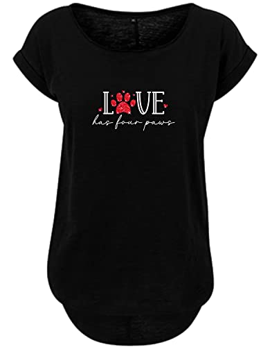 BlingelingShirts Shirt Damen Große Größen Sprüche Hunde Katzen Love Has 4 Paws Liebe hat 4 Pfoten mit Glitzer, schwarz, Gr. 3XL Evi von BLINGELING