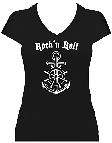 BlingelingShirts Shirt Damen großer Anker mit Steuerrad Rock'n Roll Anchor maritiam Rockabilly Rockabella. T-Shirt. Grösse M. schwarz von BLINGELING