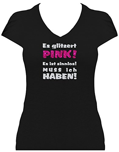 Grosse Auswahl Shirt Damen Sprüche Glitzeraufdruck Fun T-Shirt mit Spruch Es glitzert PINK es ist sinnlos Will ich haben. XL von BLINGELING