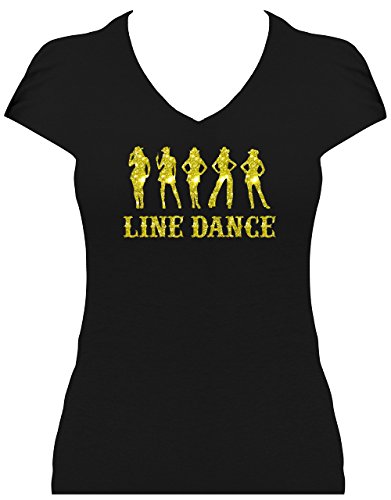 Premium Western Shirt Damen Line Dance Schriftzug mit 5 Cowgirls Shirt mit Glitzeraufdruck. T-Shirt. Grösse M. Druck Silber Glitzer von BLINGELING