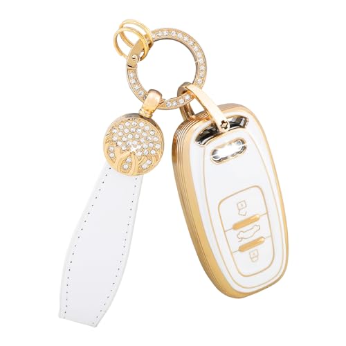 BLINGOOSE Autoschlüssel Hülle Cover für Audi 3 Tasten TPU Schlüsselhülle Shell Bling Schlüsselanhänger Auto Zubehör für Audi Q5 A4 A5 A6 A7 A8 RS5 RS7 S4 S5 S6 S7 SQ5 Girly Damen Weiß Silber Gold BLINGOOSE Autoschlüssel Hülle Cover für Audi 3 Tasten TPU Schlüsselhülle Shell Bling Schlüsselanhänger Auto Zubehör für Audi Q5 A4 A5 A6 A7 A8 RS5 RS7 S4 S5 S6 S7 SQ5 Girly Damen Weiß Silber Gold von BLINGOOSE