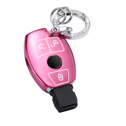 BLINGOOSE Schlüssel Hülle für Mercedes Benz 3 Tasten Rosa Glitzer Auto Schlüsselanhänger Zubehör Schlüsselhülle Schutz Cover für Benz AMG GLC GLA CLA GLS GLE GLC C 300 G E S ML Klasse Damen Girly TPU BLINGOOSE Schlüssel Hülle für Mercedes Benz 3 Tasten Rosa Glitzer Auto Schlüsselanhänger Zubehör Schlüsselhülle Schutz Cover für Benz AMG GLC GLA CLA GLS GLE GLC C 300 G E S ML Klasse Damen Girly TPU von BLINGOOSE