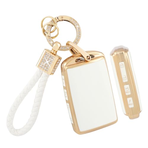 BLINGOOSE Schlüsselhülle für Mazda CX5 CX30 CX9 CX50 3 6 CX90 MX5 Miata Weiß Gold Auto Schlüsselgehäuse Schutzhülle Schlüsselcover 4 Tasten Bling Schlüsselanhänger Zubehör Girly Frauen TPU von BLINGOOSE