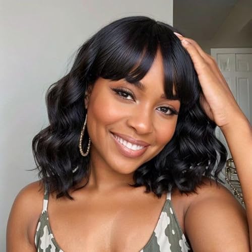 BLISSHAIR Kurze Bob Loose Wave Echthaar Perücke mit Pony Lockiges Haar Lace Front Perücke Brasilianisches Reines Echthaar Glueless Perücken für Frauen Short Wave Wig Natural Color 14 Zoll BLISSHAIR Kurze Bob Loose Wave Echthaar Perücke mit Pony Lockiges Haar Lace Front Perücke Brasilianisches Reines Echthaar Glueless Perücken für Frauen Short Wave Wig Natural Color 14 Zoll von BLISSHAIR