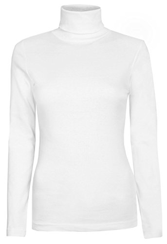 Frauen Damen LONG SLEEVE Turtle Polo Hals Stretch Plain Top T Shirt Jumper 6–18 Gr. 44, weiß von BLISSRETAIL