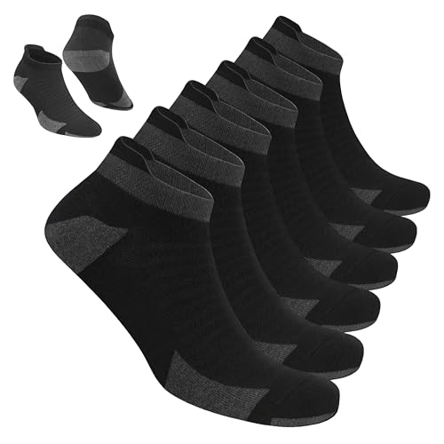 BLITZSOX Herren Sportsocken Laufen Knöchellang Kurzsocken Gepolstert Atmungsaktiv Baumwolle, 6er-Pack (39-42, Schwarz) von BLITZSOX